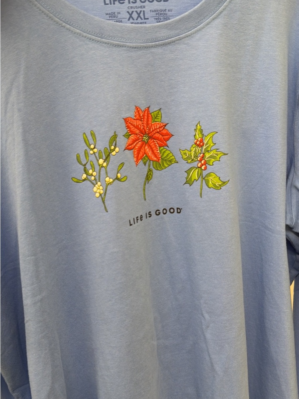 Life Is Good Light Blue Long-Sleeve Tee with Red Floral Chest and Sleeve Print - Picture 6 of 6